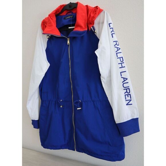 Lauren Ralph Lauren Women Sz M Blue Multi Colorblock Full Zip Hooded Jacket - Picture 3 of 12